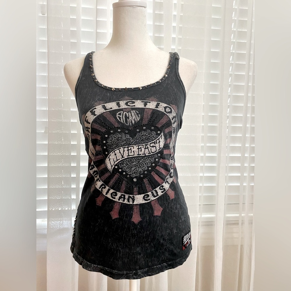 NWOT AFFLICTION WOMEN RACER BACK STUDDED TANK TOP WITH SPECIAL STITCHING SZ XS